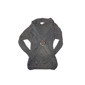 Body Central Gray Draped Open-Front Cardigan With Silver O-Ring Closure - Size S